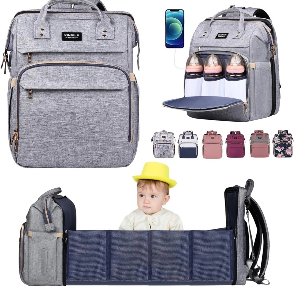 Xinsilu Large Diaper Bag for Boys and Girls with Changing Pad, Changing Pad Gray